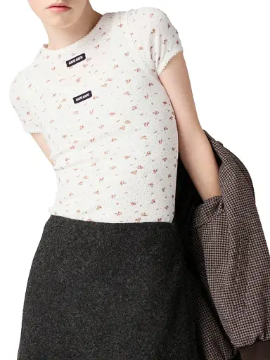 Miu Miu Women's Ribbed Jersey Tank Top - White Tobacco - Size Large | Thumbnail 4