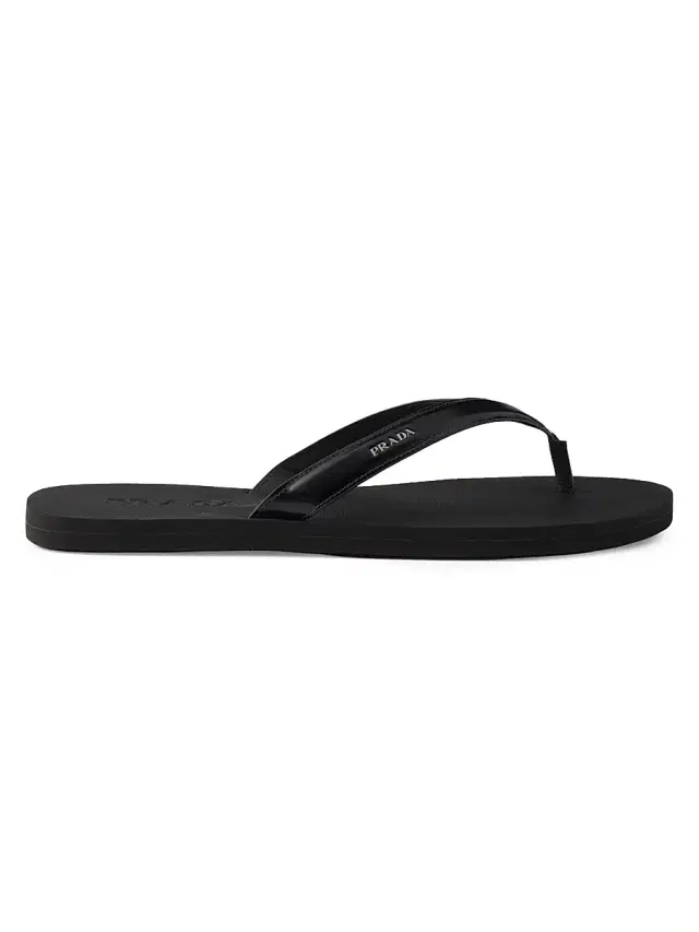 Men's Brushed Leather Flip-Flops - Black