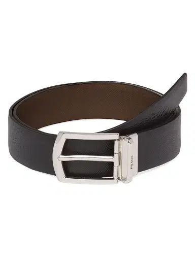 Prada Men's Reversible Saffiano Leather Belt - Black Brown | Thumbnail 1