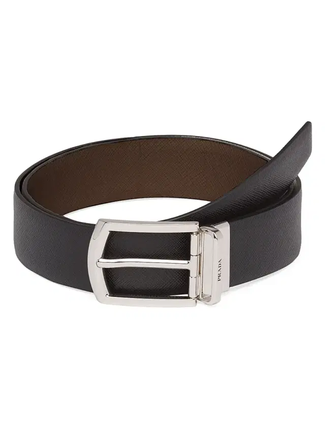 Prada Men's Reversible Saffiano Leather Belt - Black Brown