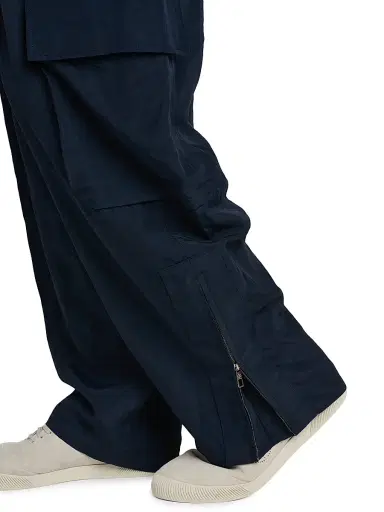 Giorgio Armani Men's Pleated Linen-Blend Cargo Trousers - Navy - Size 38 | Thumbnail 6