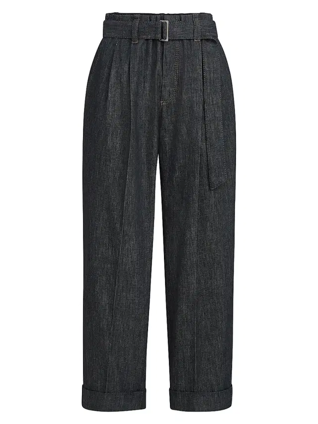 Brunello Cucinelli Women's Cotton Denim Effect Twill Loose Sartorial Trousers - Dark Denim