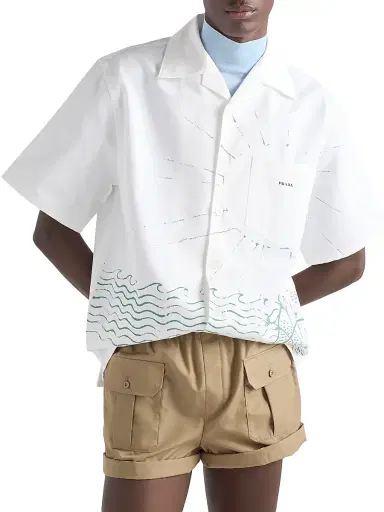 Prada Men's Cotton Bowling Shirt | Thumbnail 2 Prada Men's Cotton Bowling Shirt | Thumbnail 2