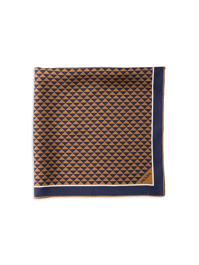 Prada Men's Printed Silk Twill Scarf - Blue Brown