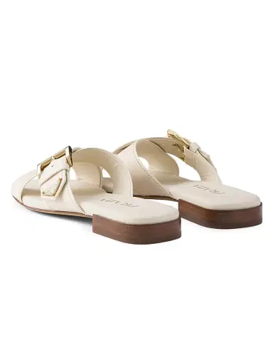 Prada Women's Leather Crisscross Slides with Buckle - Beige Khaki - Size 7 | Thumbnail 3 Prada Women's Leather Crisscross Slides with Buckle - Beige Khaki - Size 7 | Thumbnail 3