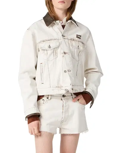 Miu Miu Women's Denim Blouson Jacket - White - Size 6 | Thumbnail 2 Miu Miu Women's Denim Blouson Jacket - White - Size 6 | Thumbnail 2