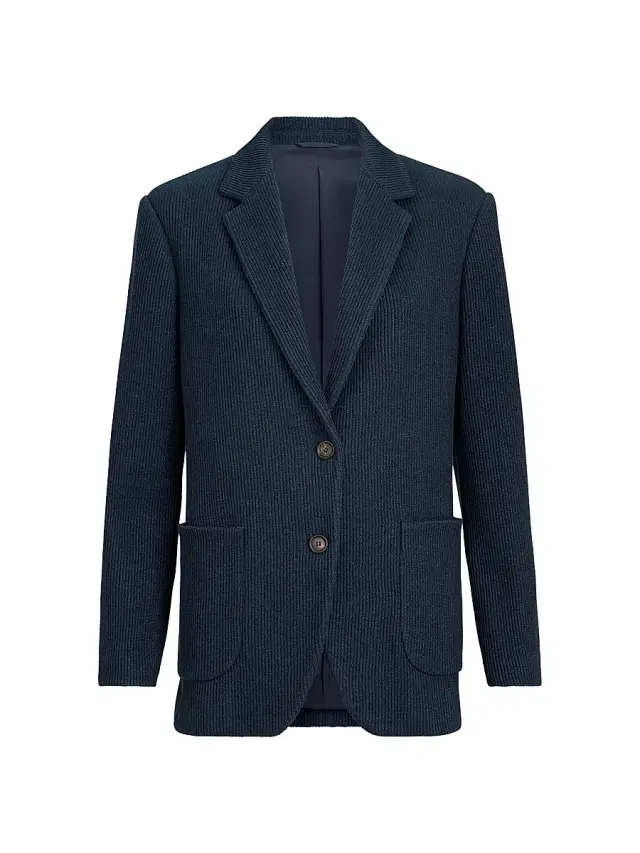 Brunello Cucinelli Women's Sparkling Cotton and Viscose English Rib Knit Blazer with Monili - Blue