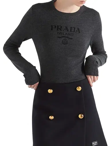 Prada Women's Superfine Wool Crew-Neck Sweater - Grey - Size 8 | Thumbnail 2 Prada Women's Superfine Wool Crew-Neck Sweater - Grey - Size 8 | Thumbnail 2
