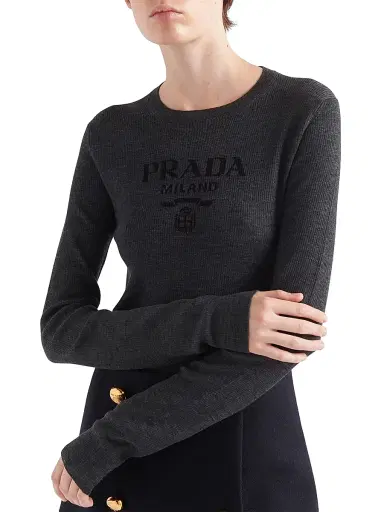 Prada Women's Superfine Wool Crew-Neck Sweater - Grey - Size 8 | Thumbnail 3 Prada Women's Superfine Wool Crew-Neck Sweater - Grey - Size 8 | Thumbnail 3