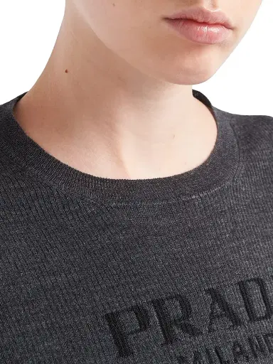 Prada Women's Superfine Wool Crew-Neck Sweater - Grey - Size 8 | Thumbnail 4 Prada Women's Superfine Wool Crew-Neck Sweater - Grey - Size 8 | Thumbnail 4