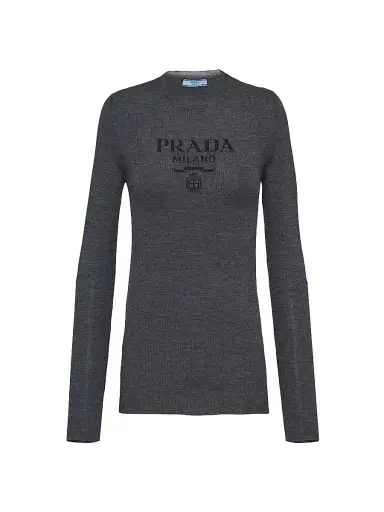 Prada Women's Superfine Wool Crew-Neck Sweater - Grey - Size 8 | Thumbnail 1 Prada Women's Superfine Wool Crew-Neck Sweater - Grey - Size 8 | Thumbnail 1
