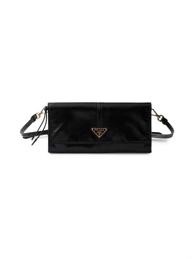 Women's Leather Wallet with Shoulder Strap - Black