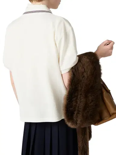 Miu Miu Women's Cotton Piqué Zippered Polo Shirt - White | Thumbnail 3
