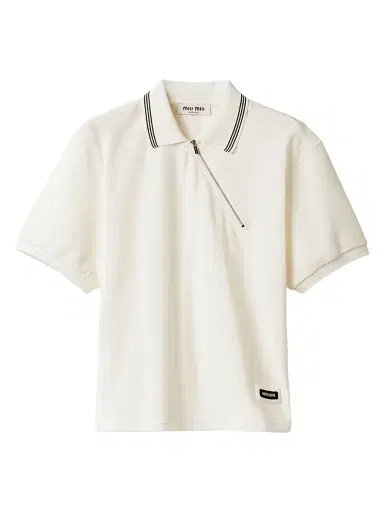 Miu Miu Women's Cotton Piqué Zippered Polo Shirt - White | Thumbnail 1