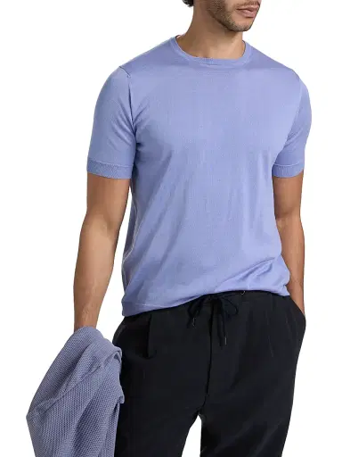 Giorgio Armani Men's Silk-Cotton Short-Sleeve Sweater - Lavender - Size 40 | Thumbnail 3