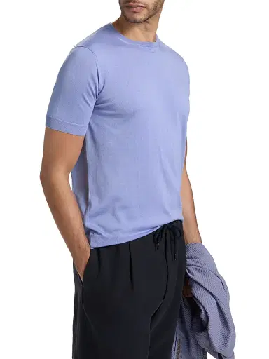 Giorgio Armani Men's Silk-Cotton Short-Sleeve Sweater - Lavender - Size 40 | Thumbnail 4