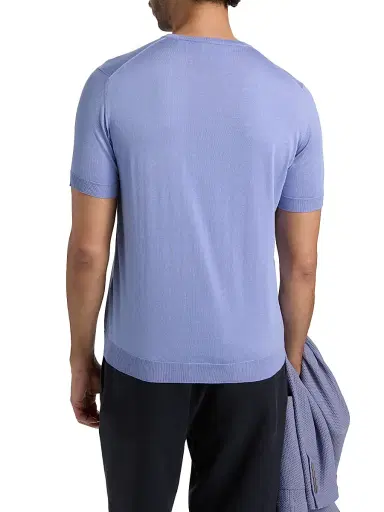 Giorgio Armani Men's Silk-Cotton Short-Sleeve Sweater - Lavender - Size 40 | Thumbnail 5