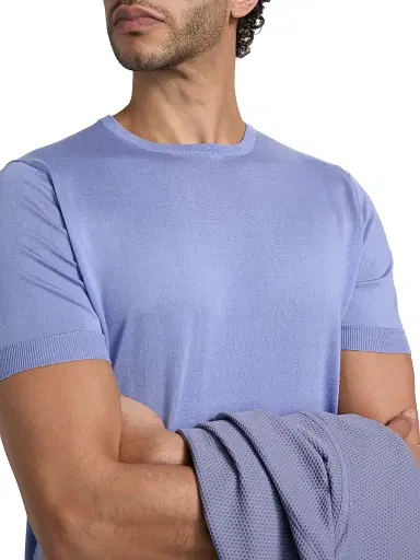 Giorgio Armani Men's Silk-Cotton Short-Sleeve Sweater - Lavender - Size 40 | Thumbnail 6