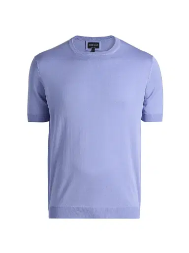 Giorgio Armani Men's Silk-Cotton Short-Sleeve Sweater - Lavender - Size 40 | Thumbnail 1