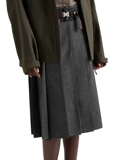 Prada Women's Pleated Hopsack and Technical Fabric Skirt - Grey | Thumbnail 2 Prada Women's Pleated Hopsack and Technical Fabric Skirt - Grey | Thumbnail 2