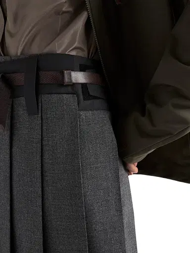 Prada Women's Pleated Hopsack and Technical Fabric Skirt - Grey | Thumbnail 4 Prada Women's Pleated Hopsack and Technical Fabric Skirt - Grey | Thumbnail 4