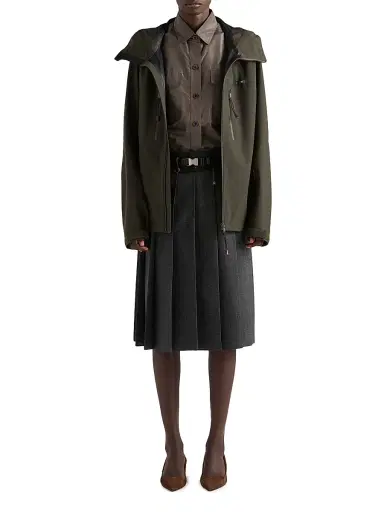 Prada Women's Pleated Hopsack and Technical Fabric Skirt - Grey | Thumbnail 5 Prada Women's Pleated Hopsack and Technical Fabric Skirt - Grey | Thumbnail 5