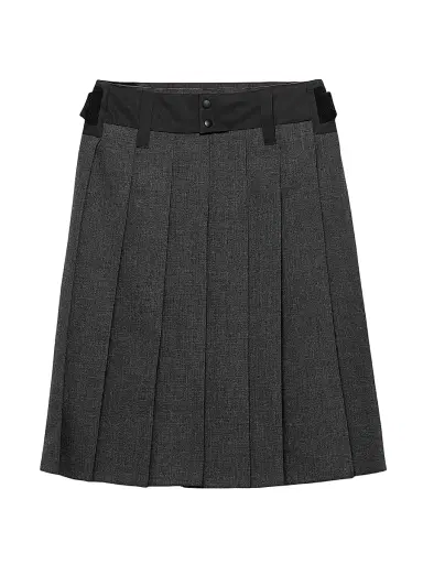 Prada Women's Pleated Hopsack and Technical Fabric Skirt - Grey | Thumbnail 1 Prada Women's Pleated Hopsack and Technical Fabric Skirt - Grey | Thumbnail 1