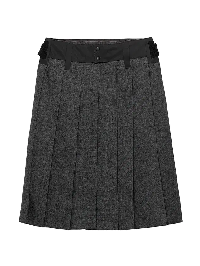 Prada Women's Pleated Hopsack and Technical Fabric Skirt - Grey