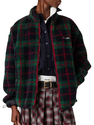 Miu Miu Women's Checked Teddy Zipper Jacket | Thumbnail 2