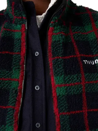 Miu Miu Women's Checked Teddy Zipper Jacket | Thumbnail 5