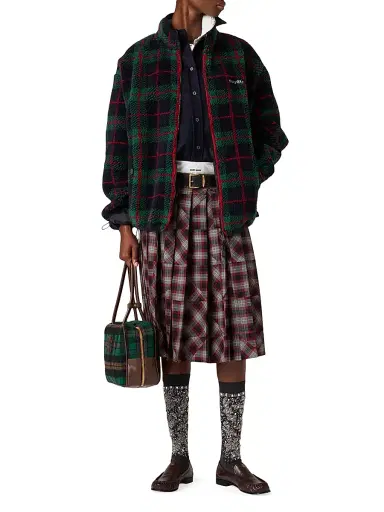 Miu Miu Women's Checked Teddy Zipper Jacket | Thumbnail 6