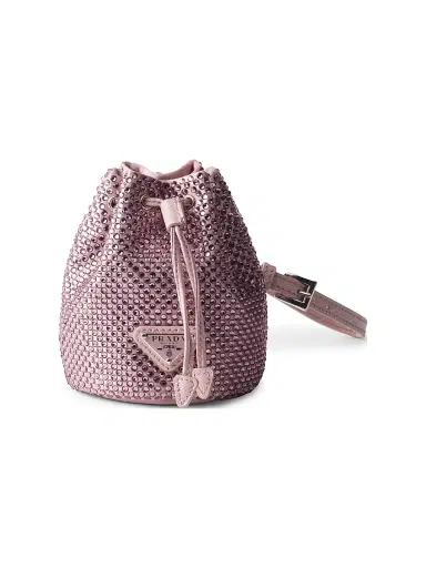 Prada Women's Mini Icon Satin and Crystals Keychain Charm - Pink | Thumbnail 1 Prada Women's Mini Icon Satin and Crystals Keychain Charm - Pink | Thumbnail 1