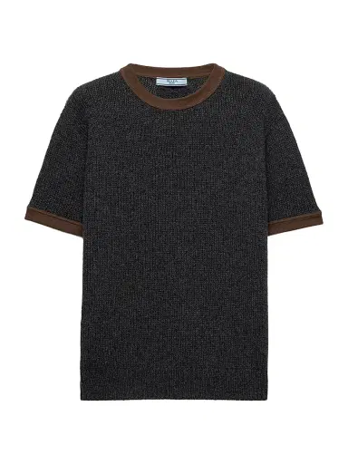 Prada Women's Short-Sleeved Cashmere Sweater - Dark Grey - Size 12 | Thumbnail 1