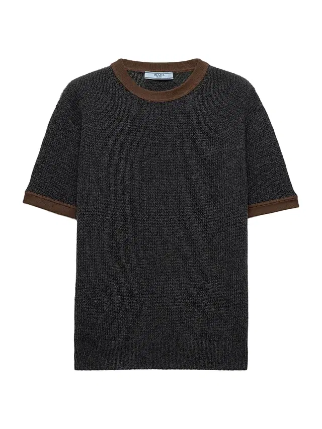 Women's Short-Sleeved Cashmere Sweater - Dark Grey