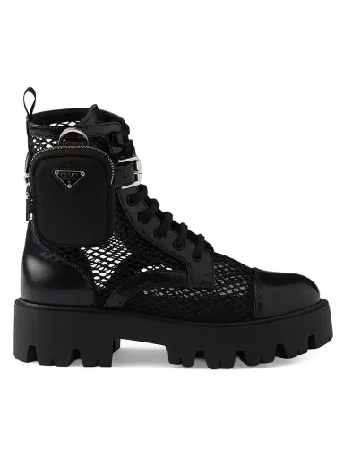 Prada Women's Mesh Fabric and Brushed Leather Booties with Pouch - Black - Size 4.5 | Thumbnail 1 Prada Women's Mesh Fabric and Brushed Leather Booties with Pouch - Black - Size 4.5 | Thumbnail 1