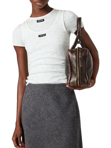 Miu Miu Women's Ribbed Jersey Tank Top - White Light Blue - Size Large | Thumbnail 2