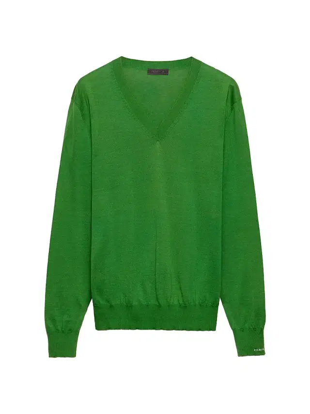 Men's V-Neck Cotton Sweater - Green
