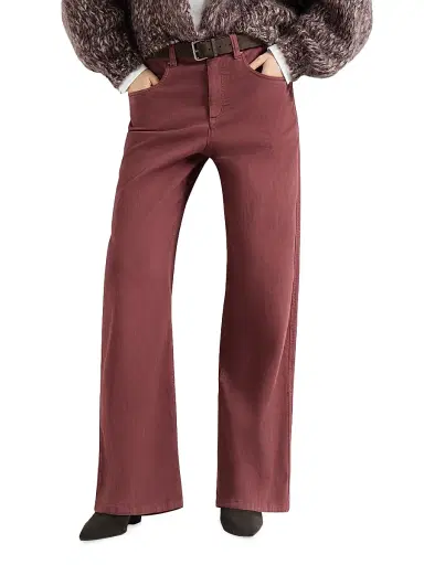 Brunello Cucinelli Women's Stretch Dyed Denim Loose Barrel Jeans with Monili - Wine | Thumbnail 2
