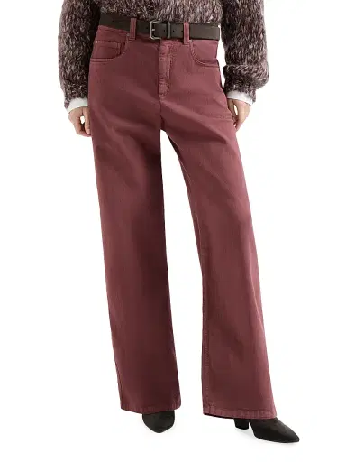 Brunello Cucinelli Women's Stretch Dyed Denim Loose Barrel Jeans with Monili - Wine | Thumbnail 3