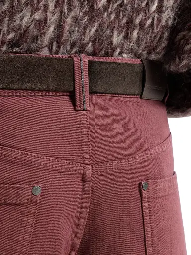 Brunello Cucinelli Women's Stretch Dyed Denim Loose Barrel Jeans with Monili - Wine | Thumbnail 5