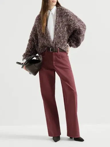 Brunello Cucinelli Women's Stretch Dyed Denim Loose Barrel Jeans with Monili - Wine | Thumbnail 6