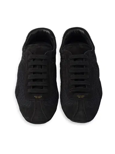 Prada Women's Montecarlo Re-Edition 2005 Suede and Mesh Sneakers - Black | Thumbnail 2 Prada Women's Montecarlo Re-Edition 2005 Suede and Mesh Sneakers - Black | Thumbnail 2
