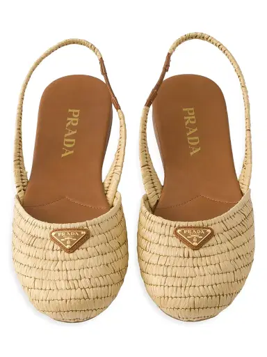 Prada Women's Crochet Slingback Ballerinas - Beige Khaki - Size 10 | Thumbnail 2