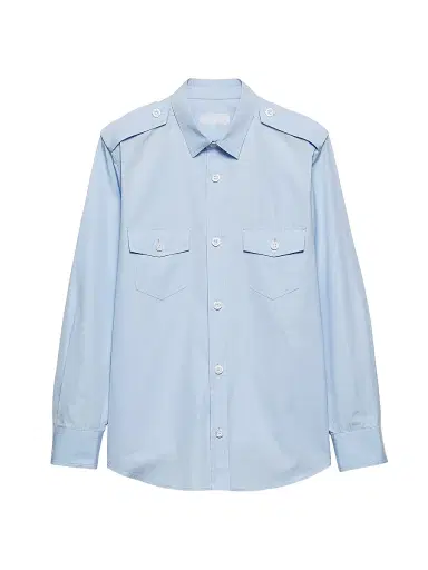 Prada Men's Cotton Shirt - Blue | Thumbnail 1 Prada Men's Cotton Shirt - Blue | Thumbnail 1