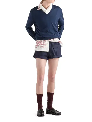 Prada Men's Cotton Poplin Bermuda Shorts - Navy Blue | Thumbnail 6