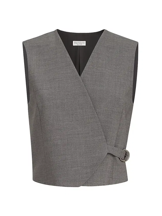 Brunello Cucinelli Women's Tropical Luxury Wool Vest - Dark Grey