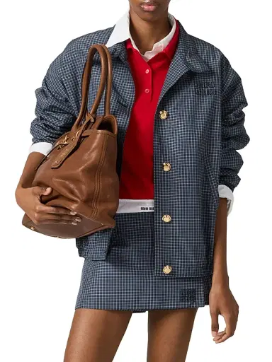 Miu Miu Women's Checked Technical Fabric Blouson Jacket | Thumbnail 2