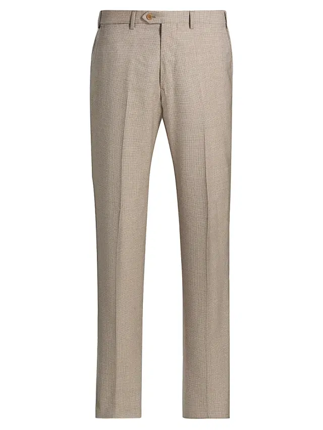 Emporio Armani Men's Textured Virgin Wool Trousers - Tan - Size 36