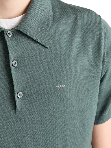 Prada Men's Superfine Wool Polo Shirt - Light Green - Size 44 | Thumbnail 5