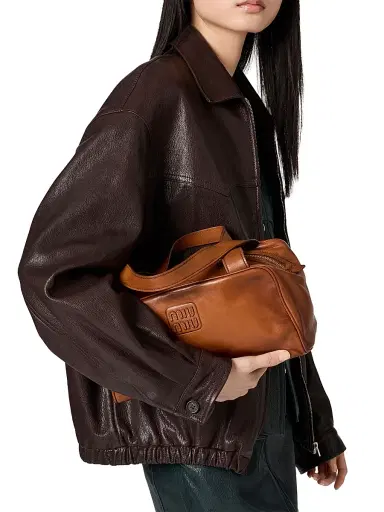 Miu Miu Women's Leather Blouson Jacket - Brown - Size 0 | Thumbnail 4